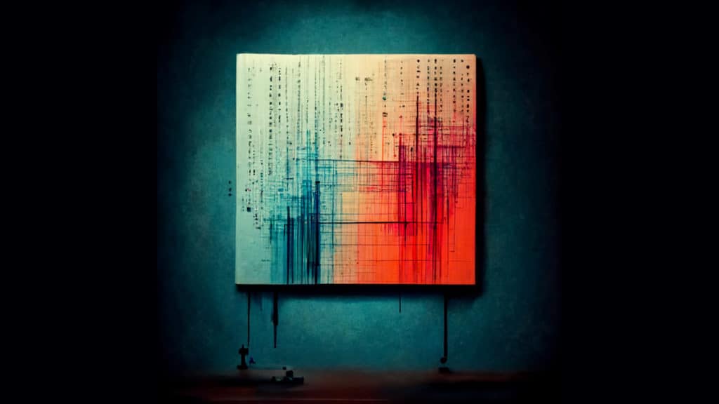 An abstract illustration of what a Social Media Algorithm might look like. It includes paint pulled across a canvas in lines with varying colors.